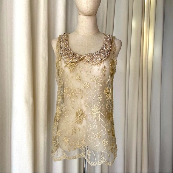 Anthropologie | “Magnolia” Tulle Shell Sheer Beaded Blouse | Small - Picture 11 of 11